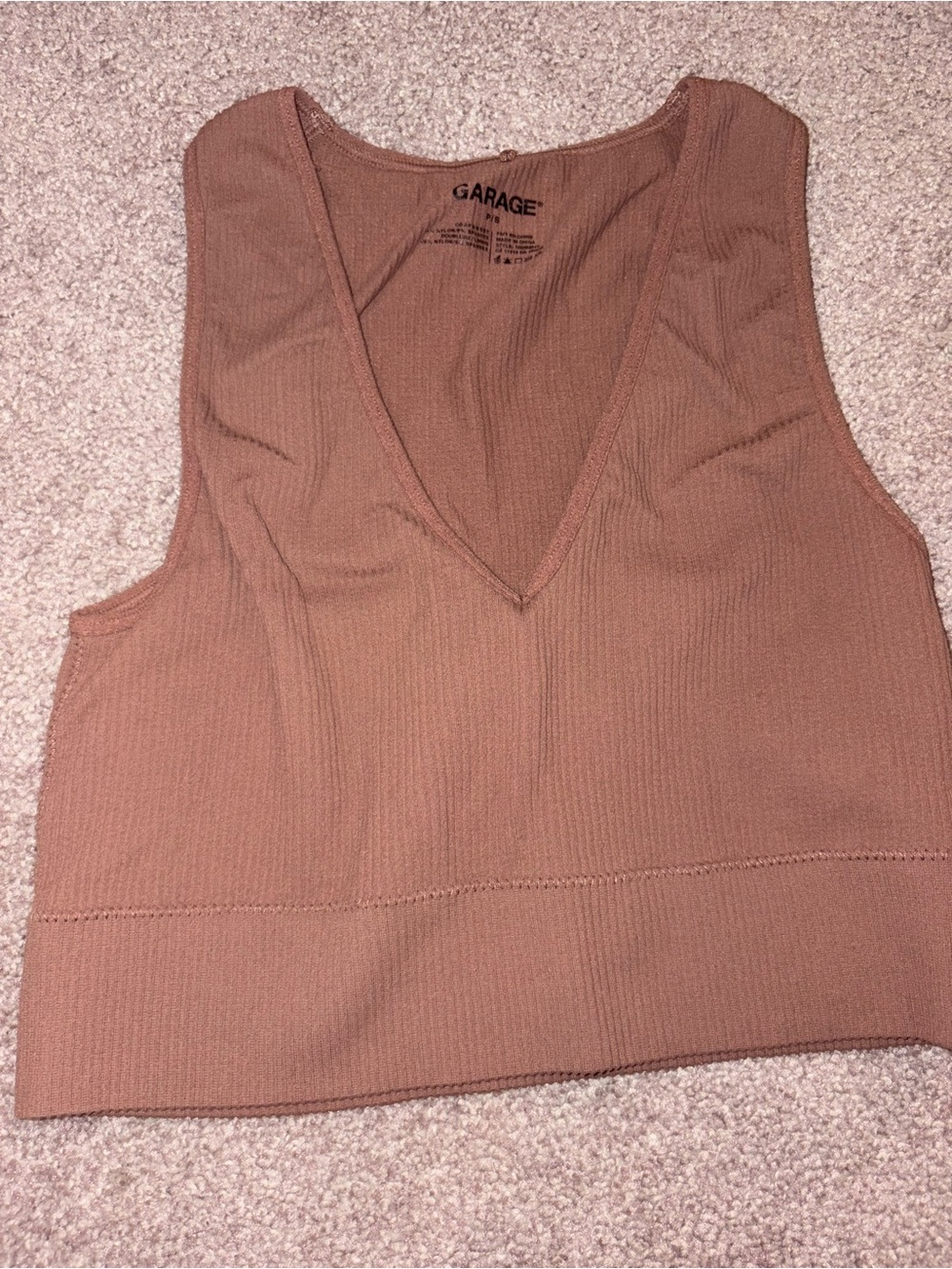 Garage Ribbed V-Neck Crop Tank Top - Mauve